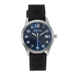 Montre, boîte acier et bracelet cuir, verre minéral, boys