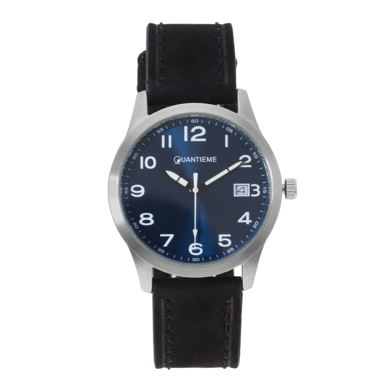 Montre, boîte acier et bracelet cuir, verre minéral, boys