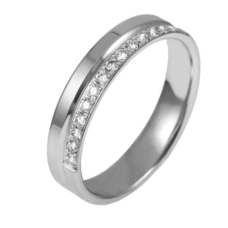 Demi alliance en or gris et diamants, largeur 4 mm