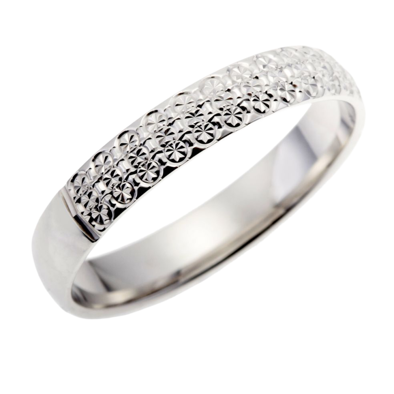 Demi alliance fantaisie en or gris diamantée