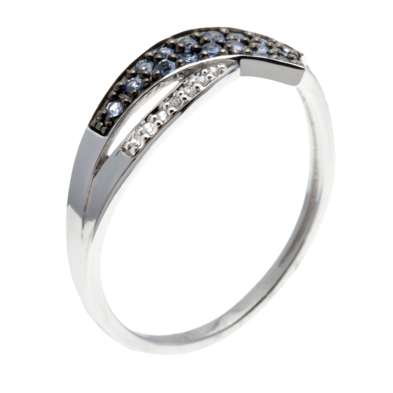 Bague en or gris et rhodié, saphirs et diamants