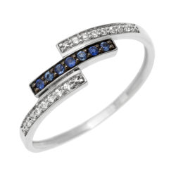 Bague en or gris rhodié, saphirs et diamants