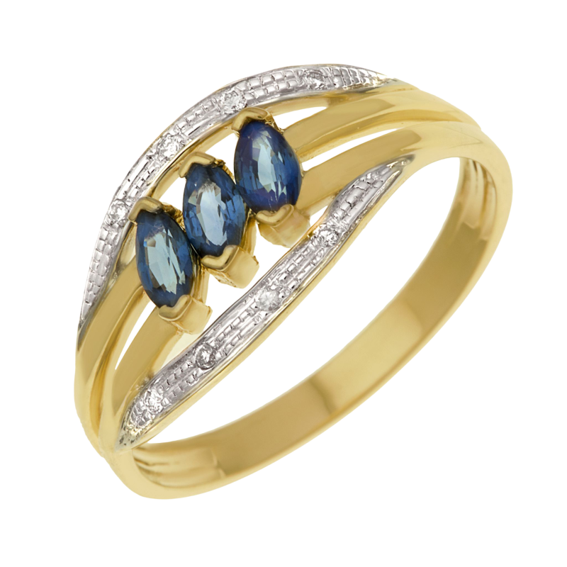 Bague en or jaune rhodié, saphirs et diamants