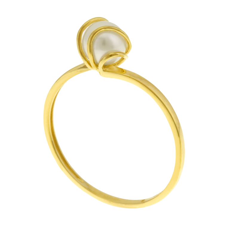 Bague en or jaune, perle de culture
