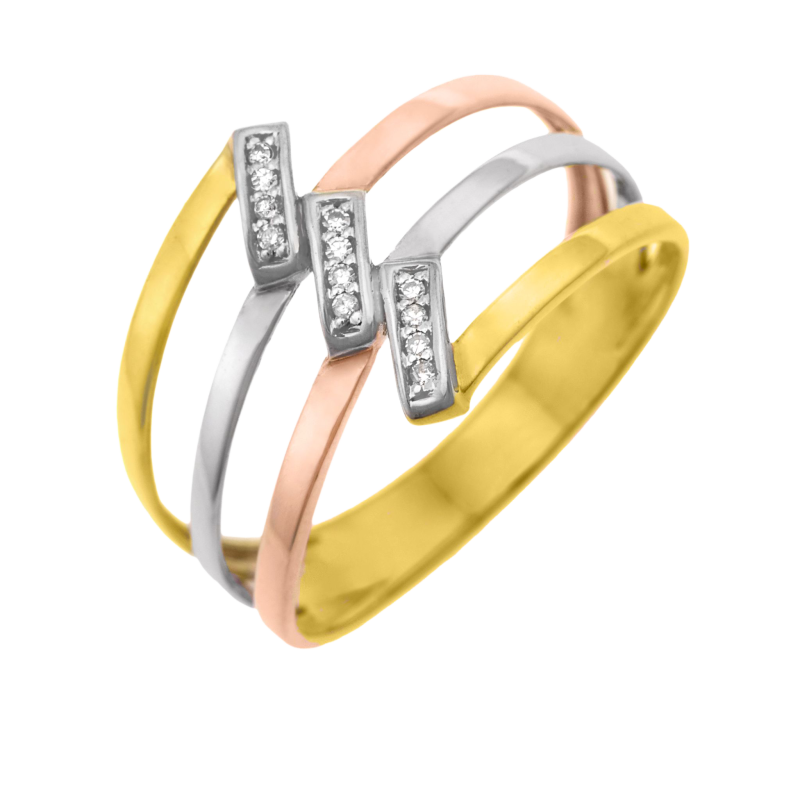 Bague en or rhodié 3 couleurs et diamants