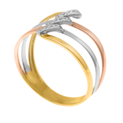 Bague en or rhodié 3 couleurs et diamants