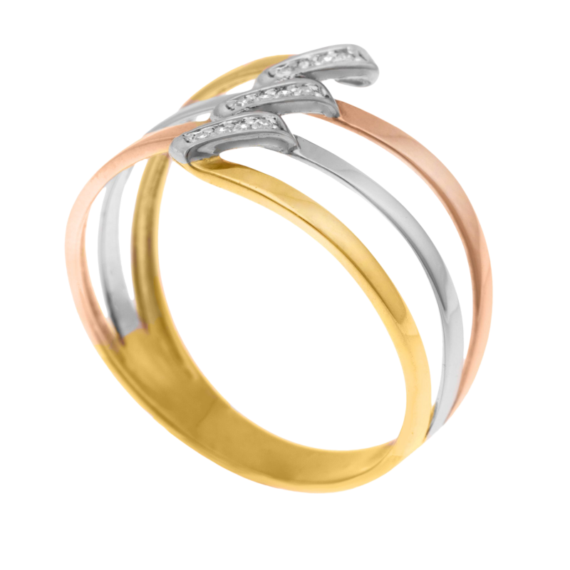 Bague en or rhodié 3 couleurs et diamants
