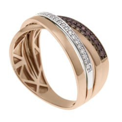 Bague en 2 ors rhodié,  diamants bruns et blancs