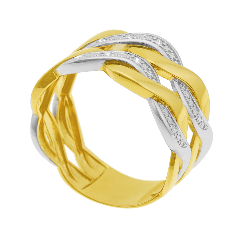 Bague en or jaune et rhodié, diamants