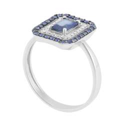 Bague en or gris et rhodié, diamants et saphirs