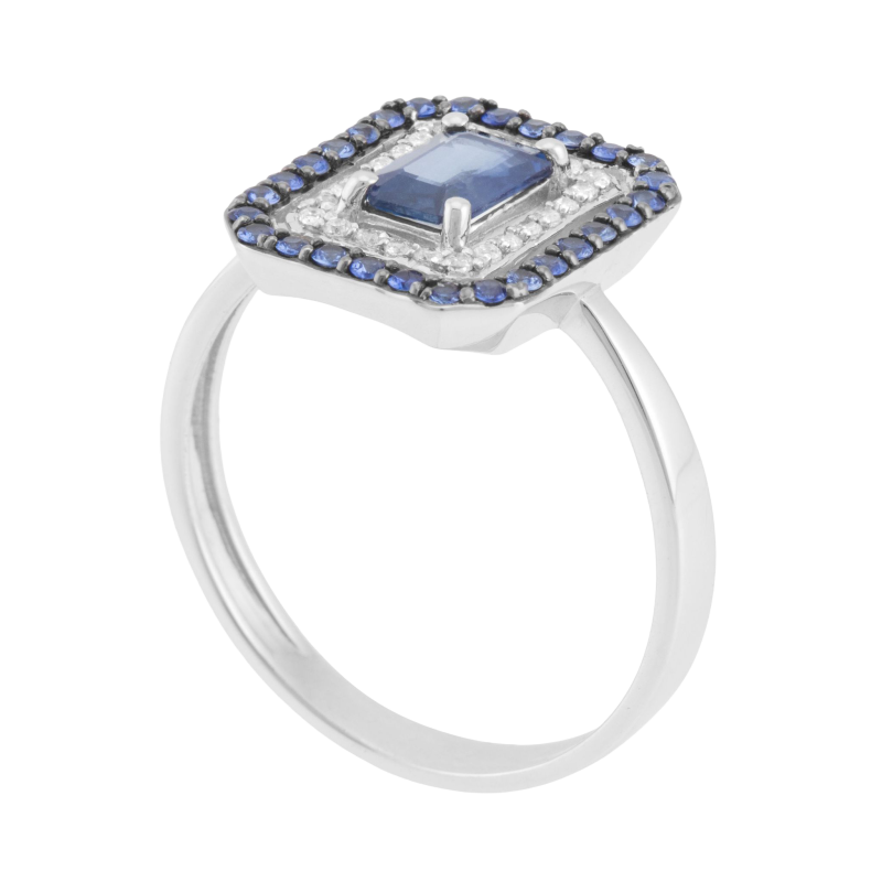 Bague en or gris et rhodié, diamants et saphirs
