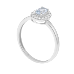 Bague en or gris et aigue marine, oxydes de zirconium