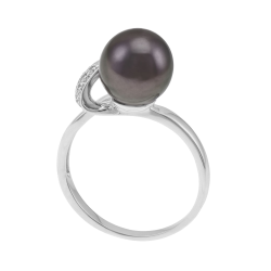 Bague en or gris, diamants et perle de culture de Tahiti