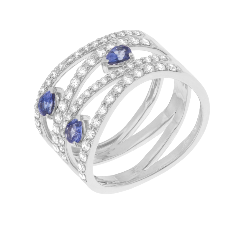 Bague en or gris, saphirs et diamants