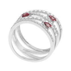 Bague en or gris, rubis et diamants