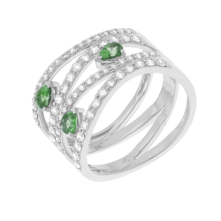 Bague en or gris, émeraudes et diamants