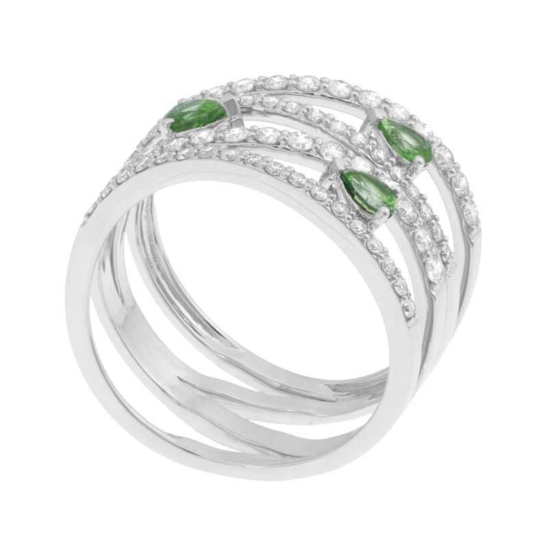 Bague en or gris, émeraudes et diamants