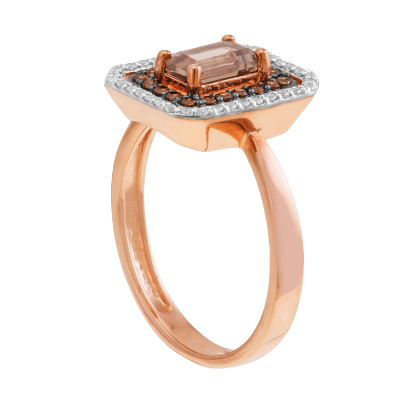 Bague en or rose et rhodié, quartz fumé, diamants bruns et diamants blancs