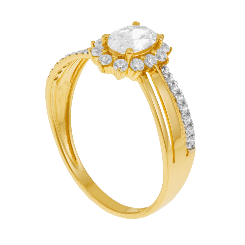 Bague en or jaune et oxydes de zirconium