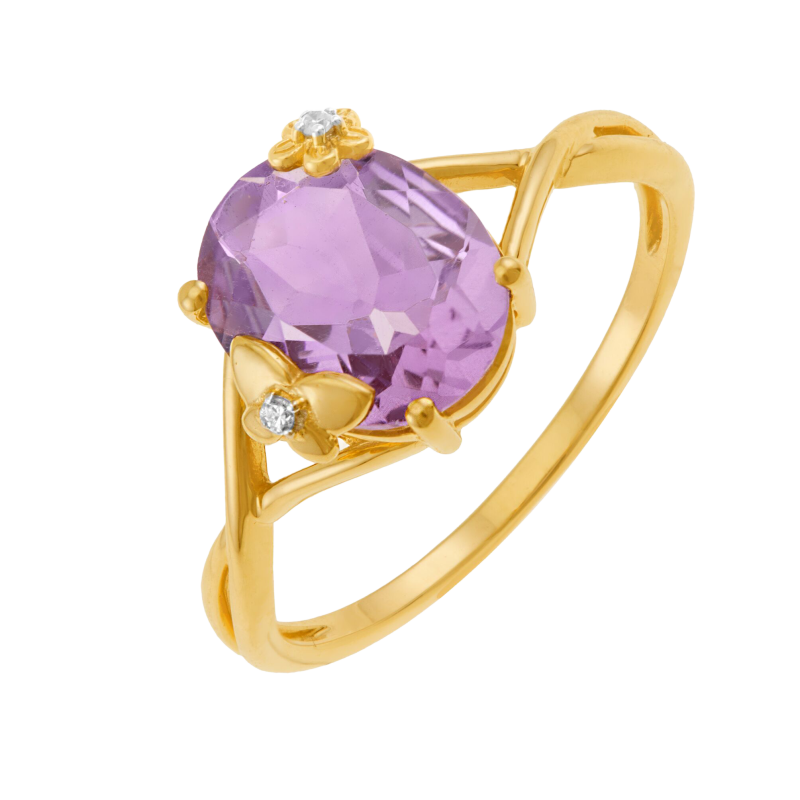 Bague en or jaune et rhodié, améthyste et diamants