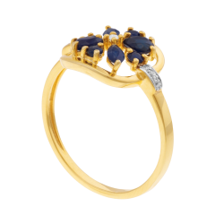 Bague en or jaune, saphirs et diamants