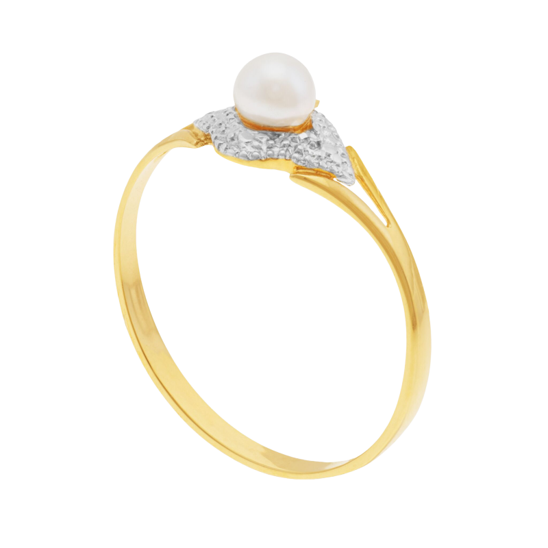 Bague en or jaune et rhodié et perle de culture