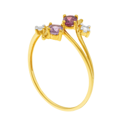 Bague en or jaune, améthyste, rhodolite et topazes
