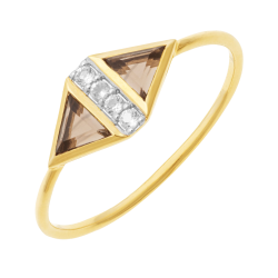 Bague en or jaune et rhodié, oxydes de zirconium et quartz fumés