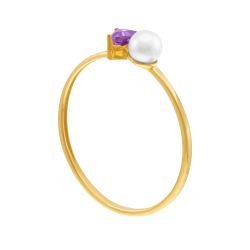 Bague en or jaune, oxyde de zirconium et perle de culture