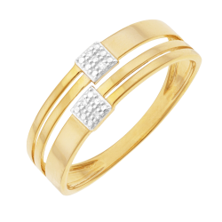 Bague en or jaune, rhodié et diamants