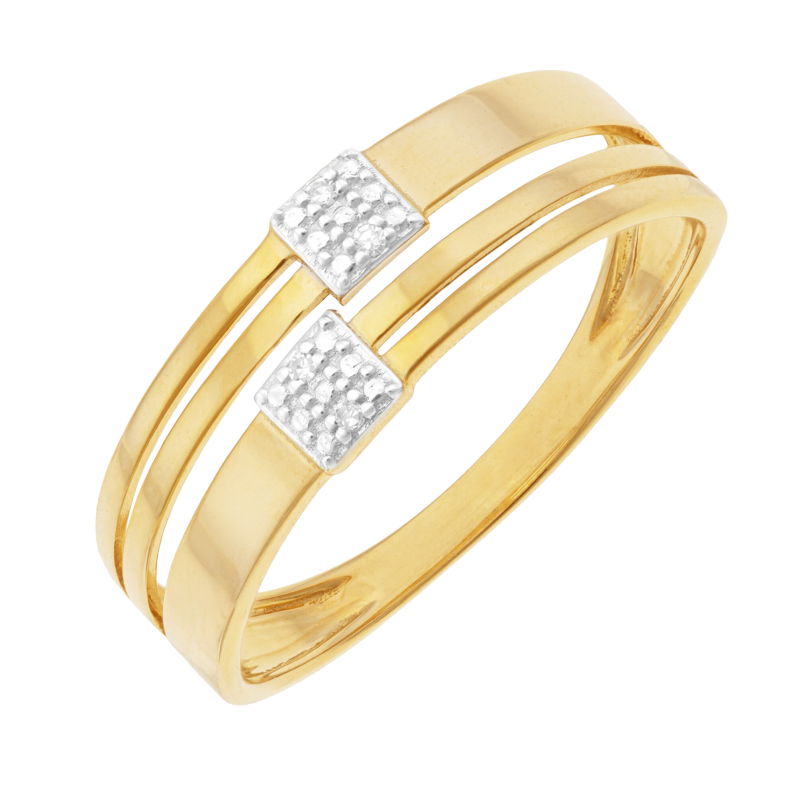 Bague en or jaune, rhodié et diamants