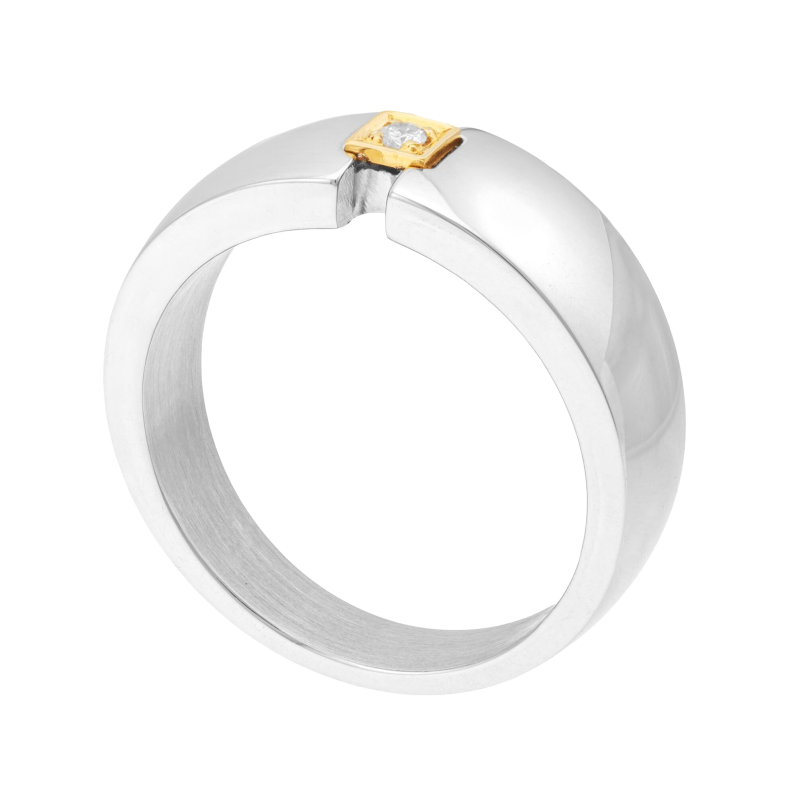 Bague en or jaune, acier et diamant 