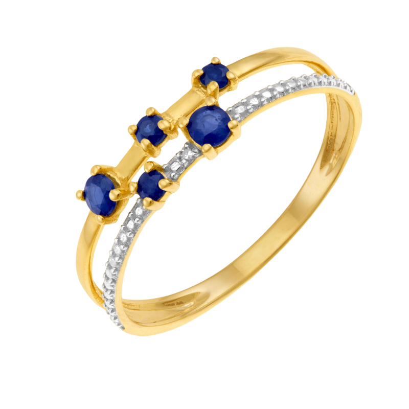Bague en or jaune et rhodié, saphirs et diamant