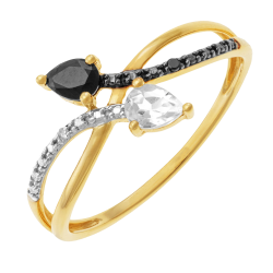Bague en or jaune et rhodié, spinelles, topaze et diamants