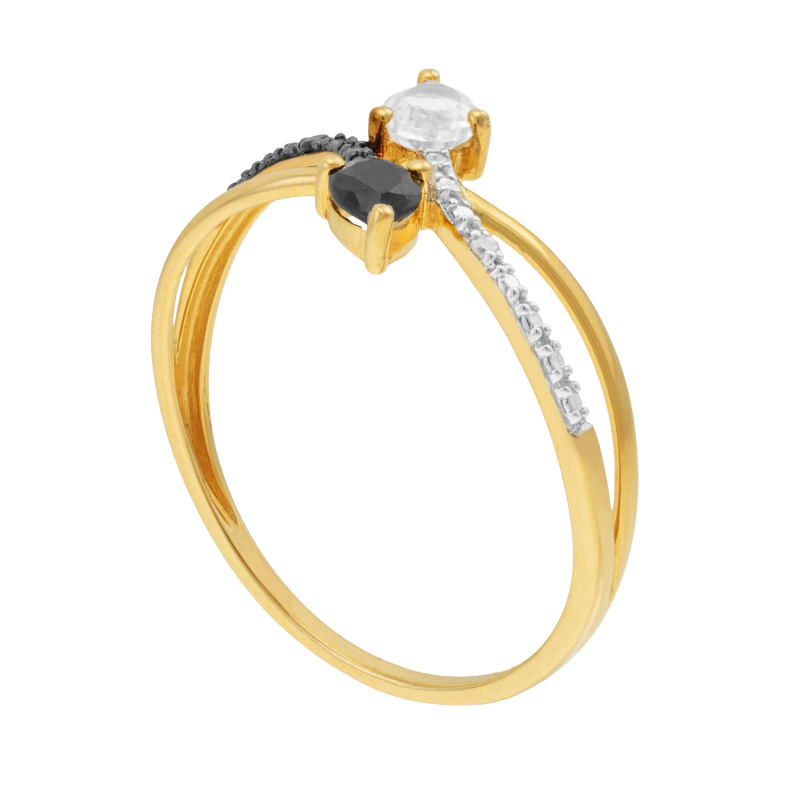 Bague en or jaune et rhodié, spinelles, topaze et diamants