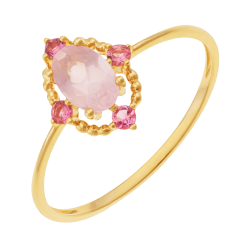 Bague en or jaune, quartz rose et tourmalines 