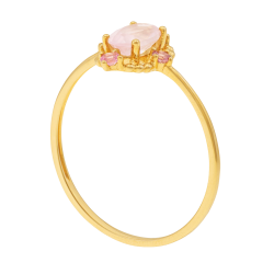Bague en or jaune, quartz rose et tourmalines 
