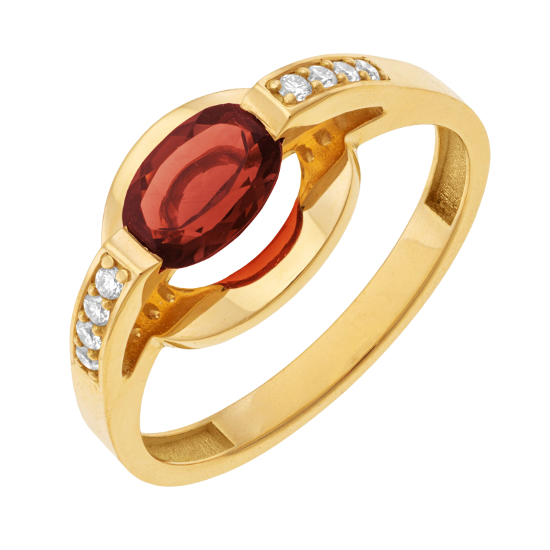 Bague en or jaune, grenat et diamants