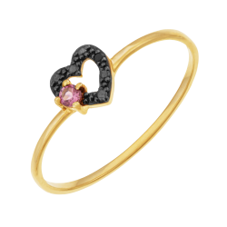 Bague en or jaune, tourmaline et spinelle, coeur
