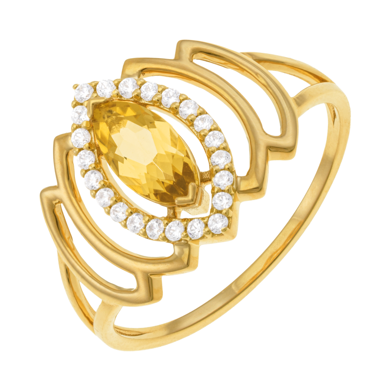 Bague en or jaune, citrine et oxydes de zirconium