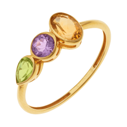 Bague en or jaune, citrine, améthyste et péridot