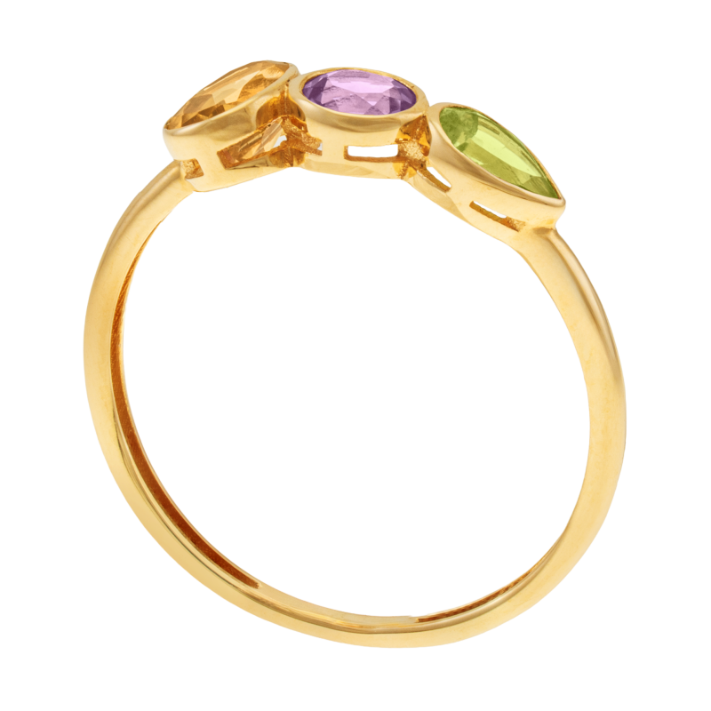 Bague en or jaune, citrine, améthyste et péridot
