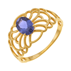 Bague en or jaune, cordiérite