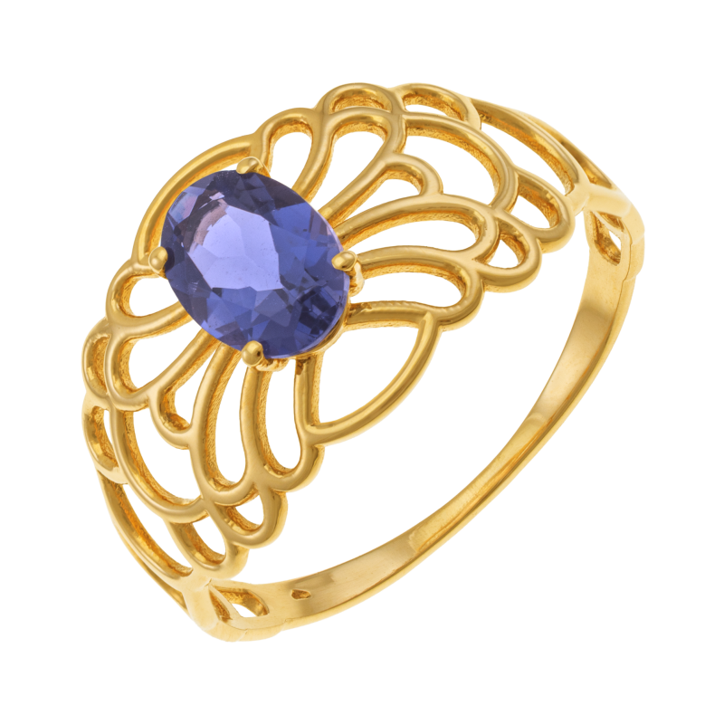 Bague en or jaune, cordiérite