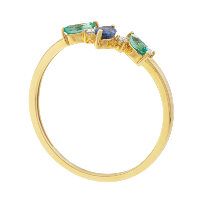 Bague en or jaune, saphir, émeraudes et diamants