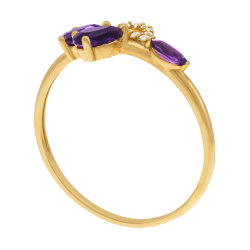 Bague en or jaune, améthystes et oxydes de zirconium