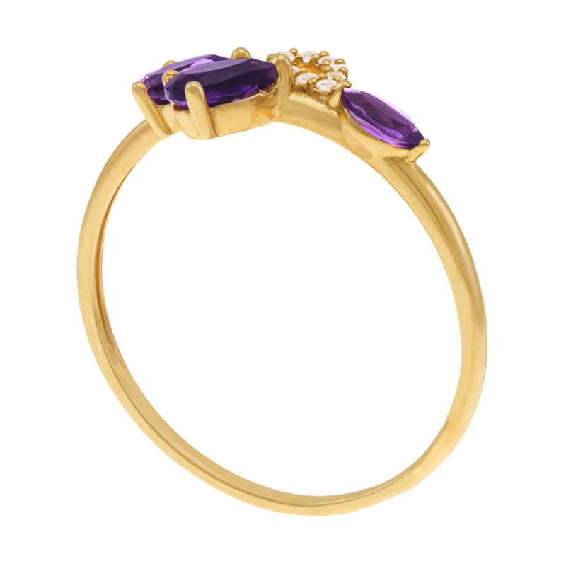 Bague en or jaune, améthystes et oxydes de zirconium