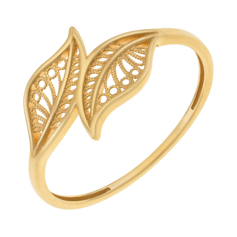 Bague en or jaune, feuille filigrane