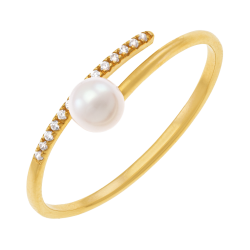 Bague en or jaune, perle de culture et diamants