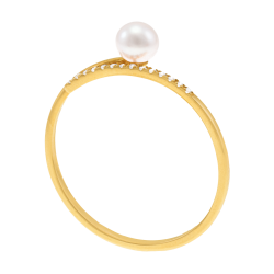 Bague en or jaune, perle de culture et diamants